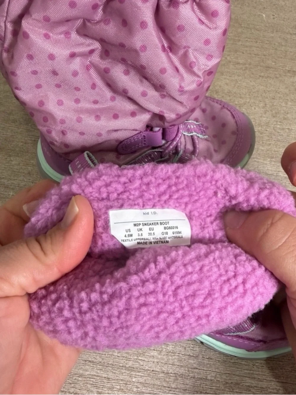 Stride Rite Boots Snow Velcro Purple Kids Fleece Lining Foldable Toddler 4.5